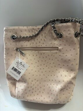 Pebbled Drawstring Shoulder Bag in Pale Pink